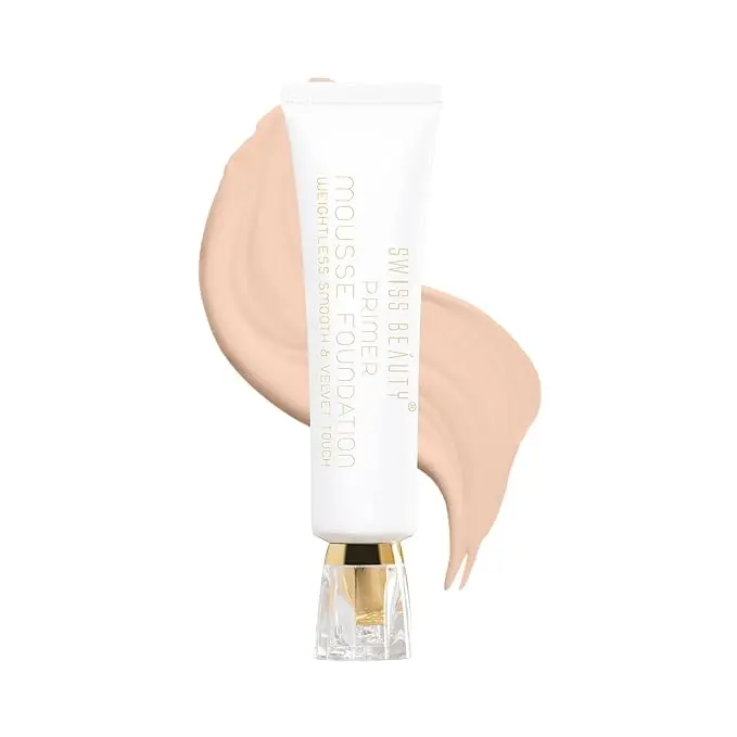 Swiss Beauty Primer Mousse Foundation Weightless Smooth & Velvet Touch, Face Makeup, 03-Natural Beige, 30ml