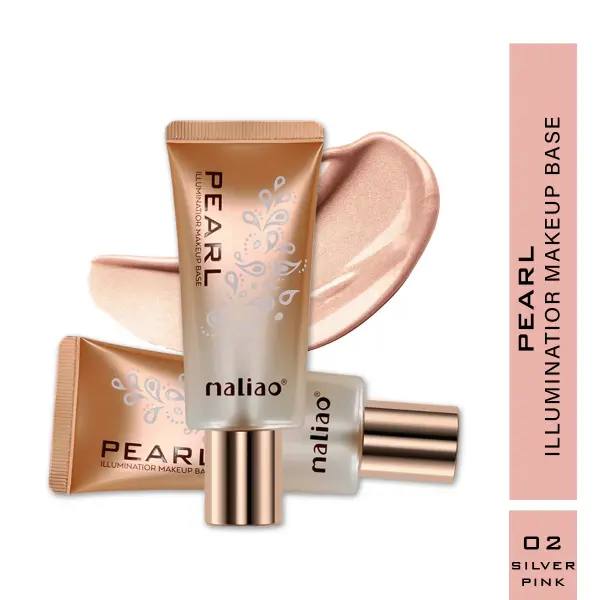 Maliao Pearl Illuminator Makeup Base - Bright Pearl Color for Instant Skin Brightening (SILVER PINK)