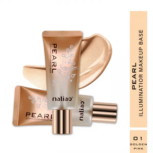Maliao Pearl Illuminator Makeup Base - Bright Pearl Color for Instant Skin Brightening (GOLDEN PINK)