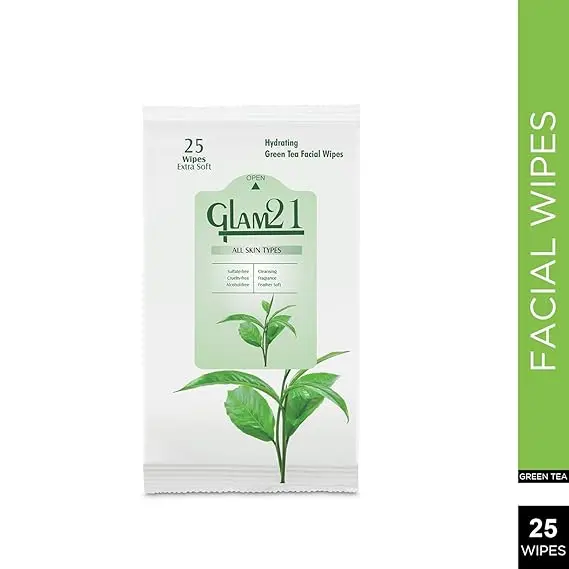 Glam21 Facial Wipes | Super-Soft & Moisturizing | With Green Tea Extracts | Clean Dust & Dirt Particles | 25 PCS per set ( Set of 3 )