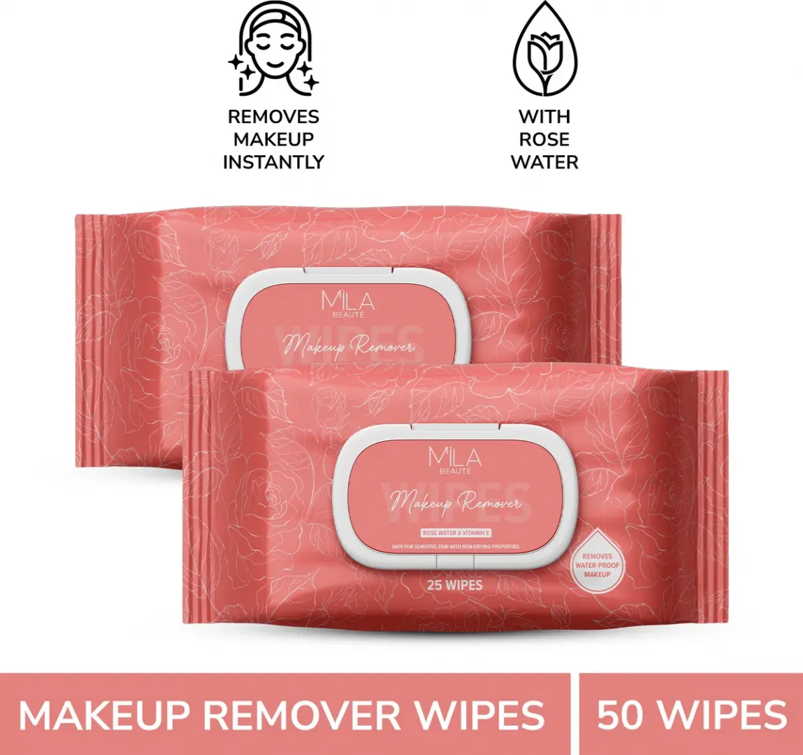 MILA BEAUTÉ Makeup Remover Wipes I Removes Waterproof Makeup For Eyes, Face & Lips | Makeup Remover (50 Wipes)