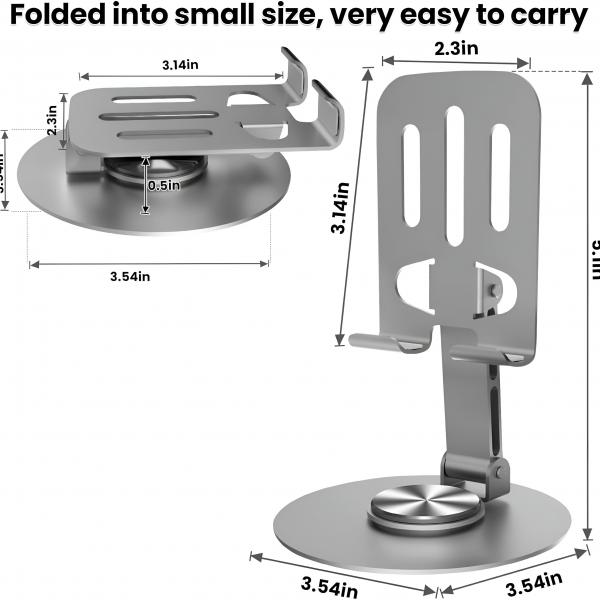 Mobile Phone Stand 360° Rotation Height and Angle Adjustable Cell Phone Stand for Desk Office Foldable Desktop Phone Holder