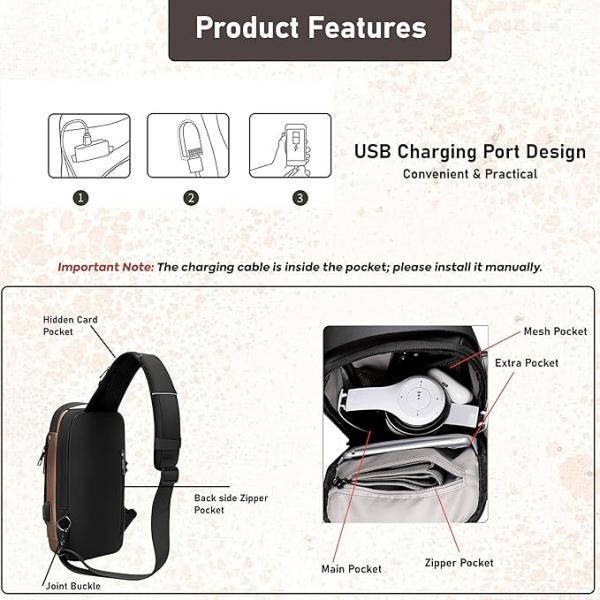 Bag For Men & Women Shoulder Bag USB charging bag Charging backpack with power bank Tech port Backpack